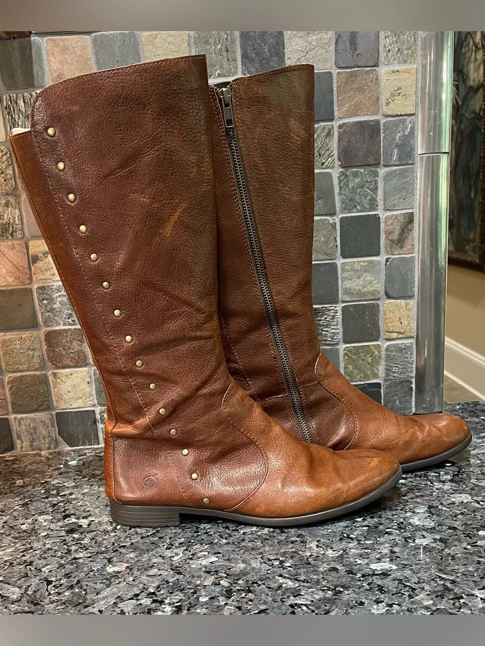 Born Amila Brown Leather Riding Boots with Stud Detail Size 9.5